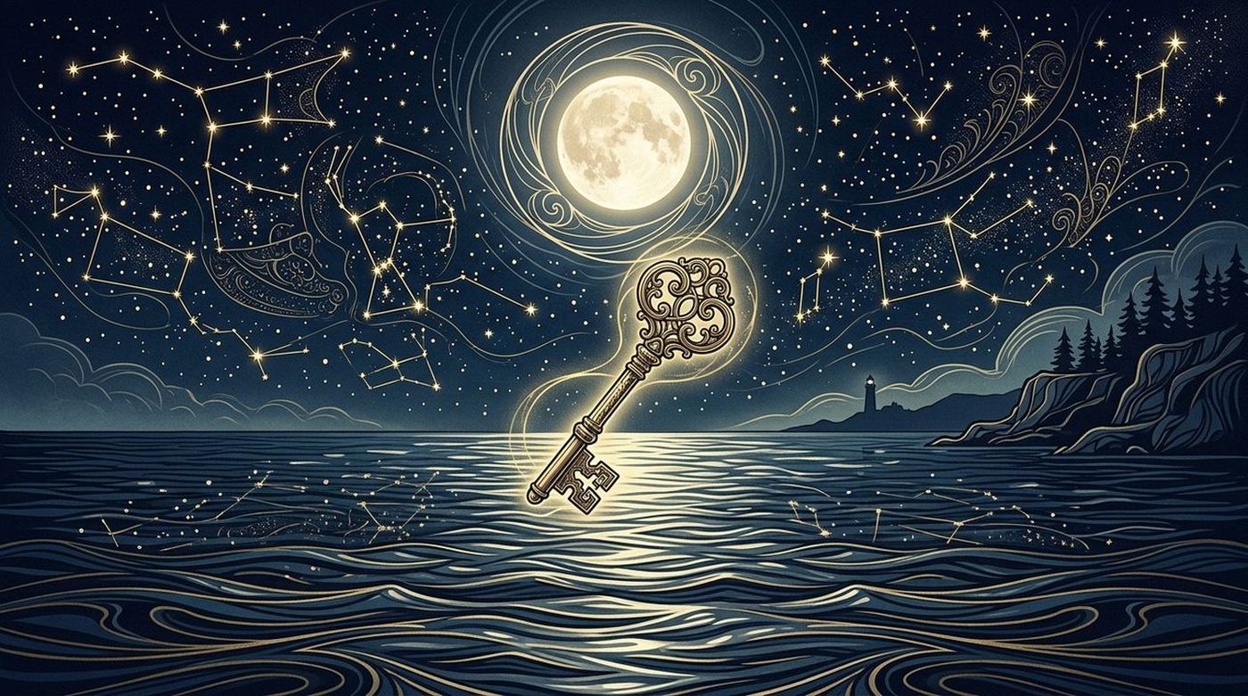 달빛 아래 바다 위에 떠 있는 열쇠 — Arcanum Dream 아트